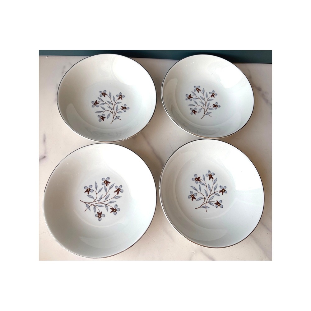 4 Salem International Ironstone Whimsey Fruit Bowls Floral Silver Trim England